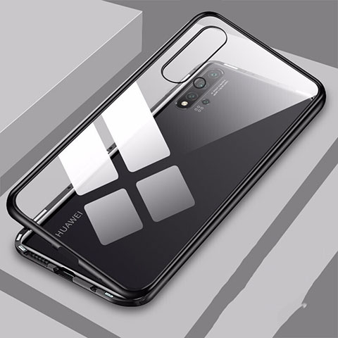 Coque Rebord Bumper Luxe Aluminum Metal Miroir 360 Degres Housse Etui Aimant T10 pour Huawei Nova 5 Pro Noir