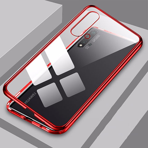 Coque Rebord Bumper Luxe Aluminum Metal Miroir 360 Degres Housse Etui Aimant T10 pour Huawei Nova 5 Rouge