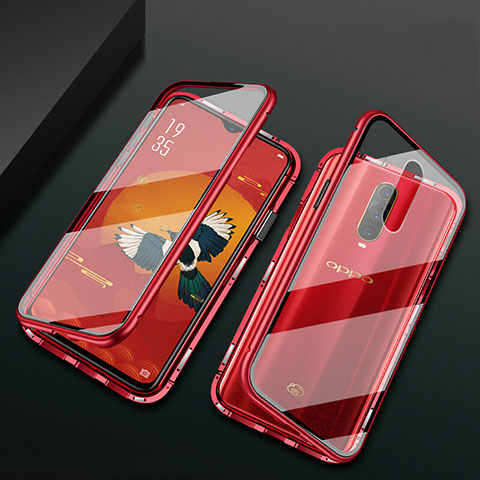 Coque Rebord Bumper Luxe Aluminum Metal Miroir 360 Degres Housse Etui Aimant T10 pour Oppo R17 Pro Rouge