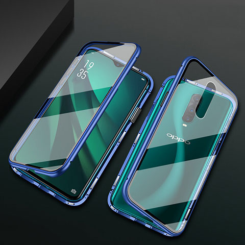 Coque Rebord Bumper Luxe Aluminum Metal Miroir 360 Degres Housse Etui Aimant T10 pour Oppo RX17 Pro Bleu