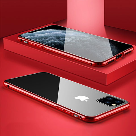 Coque Rebord Bumper Luxe Aluminum Metal Miroir 360 Degres Housse Etui Aimant T11 pour Apple iPhone 11 Pro Rouge