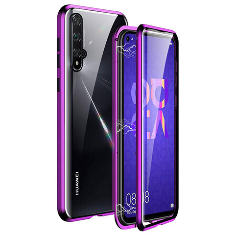 Coque Rebord Bumper Luxe Aluminum Metal Miroir 360 Degres Housse Etui Aimant T11 pour Huawei Honor 20 Violet