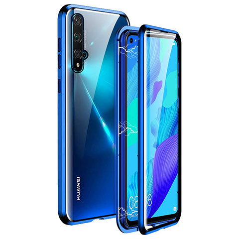 Coque Rebord Bumper Luxe Aluminum Metal Miroir 360 Degres Housse Etui Aimant T11 pour Huawei Honor 20S Bleu