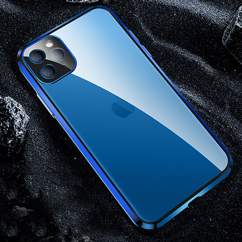 Coque Rebord Bumper Luxe Aluminum Metal Miroir 360 Degres Housse Etui Aimant T12 pour Apple iPhone 11 Pro Bleu