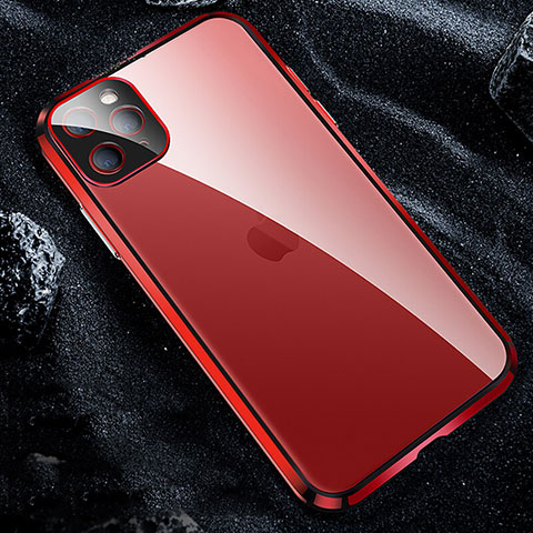 Coque Rebord Bumper Luxe Aluminum Metal Miroir 360 Degres Housse Etui Aimant T12 pour Apple iPhone 11 Pro Max Rouge