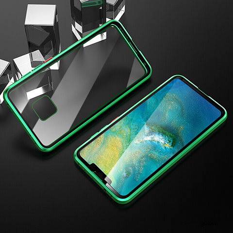 Coque Rebord Bumper Luxe Aluminum Metal Miroir 360 Degres Housse Etui Aimant T12 pour Huawei Mate 20 Pro Vert