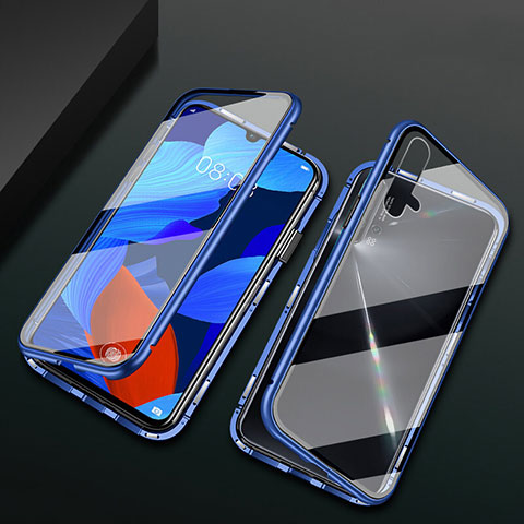 Coque Rebord Bumper Luxe Aluminum Metal Miroir 360 Degres Housse Etui Aimant T12 pour Huawei Nova 5 Bleu