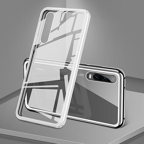 Coque Rebord Bumper Luxe Aluminum Metal Miroir 360 Degres Housse Etui Aimant T12 pour Huawei P30 Blanc