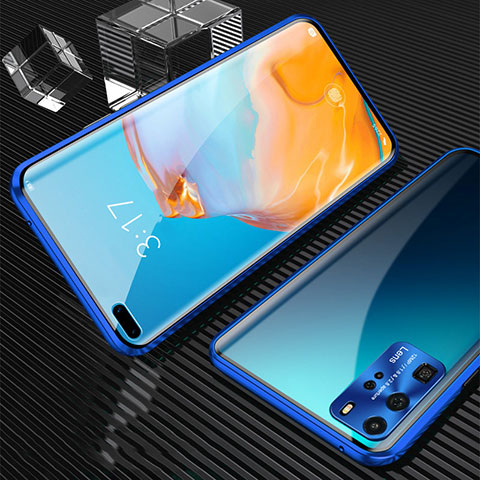 Coque Rebord Bumper Luxe Aluminum Metal Miroir 360 Degres Housse Etui Aimant T12 pour Huawei P40 Pro Bleu