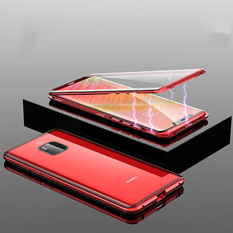 Coque Rebord Bumper Luxe Aluminum Metal Miroir 360 Degres Housse Etui Aimant T14 pour Huawei Mate 20 Pro Rouge