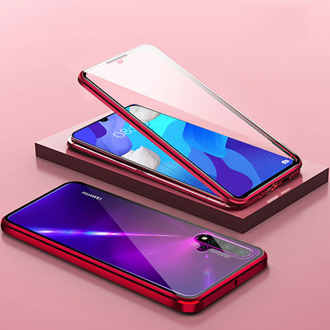 Coque Rebord Bumper Luxe Aluminum Metal Miroir 360 Degres Housse Etui Aimant T14 pour Huawei Nova 5 Pro Rouge