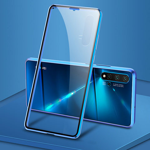 Coque Rebord Bumper Luxe Aluminum Metal Miroir 360 Degres Housse Etui Aimant T15 pour Huawei Nova 5 Bleu