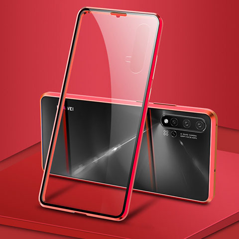 Coque Rebord Bumper Luxe Aluminum Metal Miroir 360 Degres Housse Etui Aimant T15 pour Huawei Nova 5 Rouge