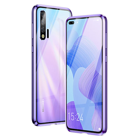 Coque Rebord Bumper Luxe Aluminum Metal Miroir 360 Degres Housse Etui Aimant Z01 pour Huawei Nova 6 5G Violet