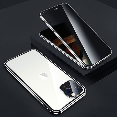 Coque Rebord Bumper Luxe Aluminum Metal Miroir 360 Degres Housse Etui Aimant Z05 pour Apple iPhone 15 Pro Argent