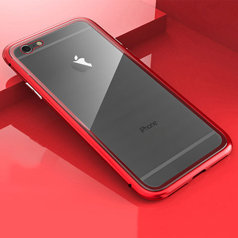 Coque Rebord Bumper Luxe Aluminum Metal Miroir 360 Degres Housse Etui M01 pour Apple iPhone 6 Rouge