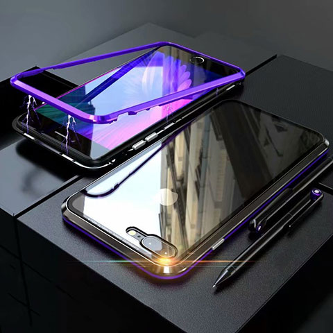 Coque Rebord Bumper Luxe Aluminum Metal Miroir 360 Degres Housse Etui M01 pour Apple iPhone 7 Plus Violet