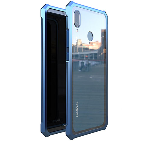 Coque Rebord Bumper Luxe Aluminum Metal Miroir 360 Degres Housse Etui M01 pour Huawei P20 Lite Bleu