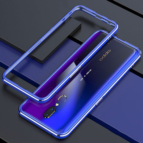 Coque Rebord Bumper Luxe Aluminum Metal Miroir 360 Degres Housse Etui M01 pour Oppo A9 Bleu