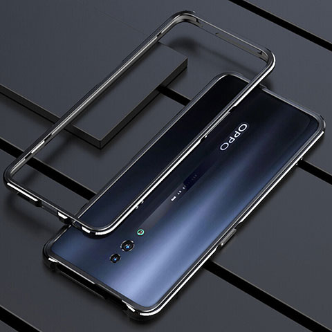 Coque Rebord Bumper Luxe Aluminum Metal Miroir 360 Degres Housse Etui M01 pour Oppo Reno Noir