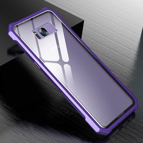 Coque Rebord Bumper Luxe Aluminum Metal Miroir 360 Degres Housse Etui M01 pour Samsung Galaxy S8 Violet