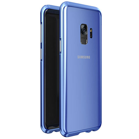 Coque Rebord Bumper Luxe Aluminum Metal Miroir 360 Degres Housse Etui M01 pour Samsung Galaxy S9 Bleu