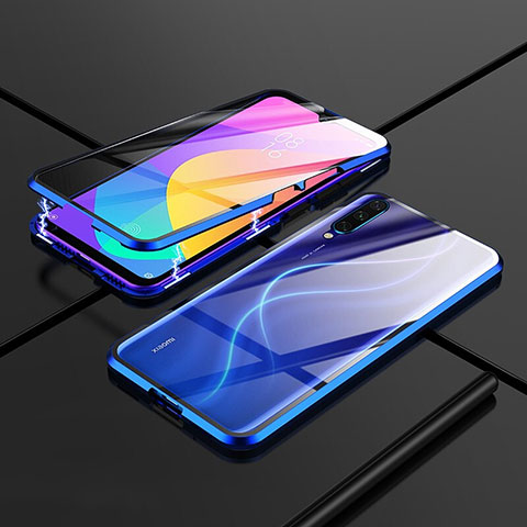 Coque Rebord Bumper Luxe Aluminum Metal Miroir 360 Degres Housse Etui M01 pour Xiaomi CC9e Bleu