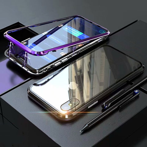 Coque Rebord Bumper Luxe Aluminum Metal Miroir 360 Degres Housse Etui M02 pour Apple iPhone Xs Max Violet