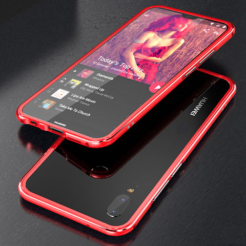 Coque Rebord Bumper Luxe Aluminum Metal Miroir 360 Degres Housse Etui M02 pour Huawei Nova 3e Rouge