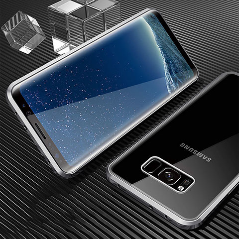 Coque Rebord Bumper Luxe Aluminum Metal Miroir 360 Degres Housse Etui M02 pour Samsung Galaxy S8 Argent