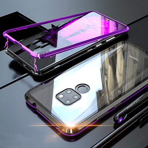 Coque Rebord Bumper Luxe Aluminum Metal Miroir 360 Degres Housse Etui M03 pour Huawei Mate 20 Violet