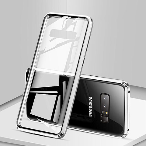 Coque Rebord Bumper Luxe Aluminum Metal Miroir 360 Degres Housse Etui M03 pour Samsung Galaxy Note 8 Duos N950F Argent