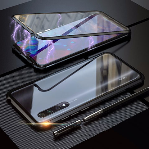 Coque Rebord Bumper Luxe Aluminum Metal Miroir 360 Degres Housse Etui M03 pour Xiaomi Mi A3 Noir