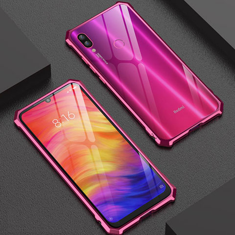 Coque Rebord Bumper Luxe Aluminum Metal Miroir 360 Degres Housse Etui M03 pour Xiaomi Redmi Note 7 Pro Rouge