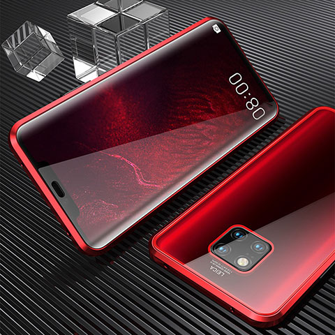 Coque Rebord Bumper Luxe Aluminum Metal Miroir 360 Degres Housse Etui M04 pour Huawei Mate 20 Pro Rouge