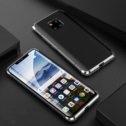 Coque Rebord Bumper Luxe Aluminum Metal Miroir 360 Degres Housse Etui M05 pour Huawei Mate 20 Pro Argent