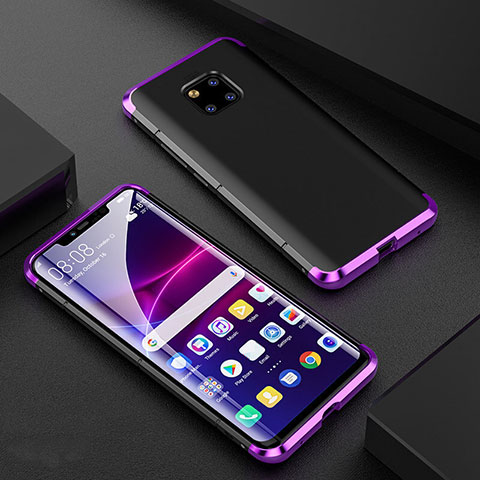 Coque Rebord Bumper Luxe Aluminum Metal Miroir 360 Degres Housse Etui M05 pour Huawei Mate 20 Pro Violet