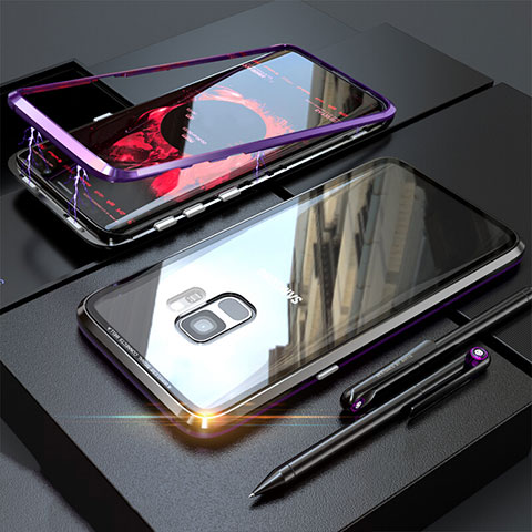 Coque Rebord Bumper Luxe Aluminum Metal Miroir 360 Degres Housse Etui M05 pour Samsung Galaxy S9 Violet