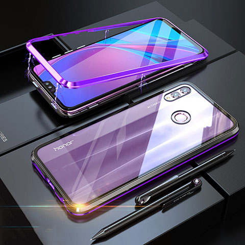 Coque Rebord Bumper Luxe Aluminum Metal Miroir 360 Degres Housse Etui P01 pour Huawei Honor 8X Violet