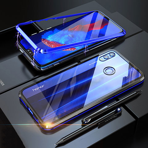 Coque Rebord Bumper Luxe Aluminum Metal Miroir 360 Degres Housse Etui P01 pour Huawei Honor V10 Lite Bleu