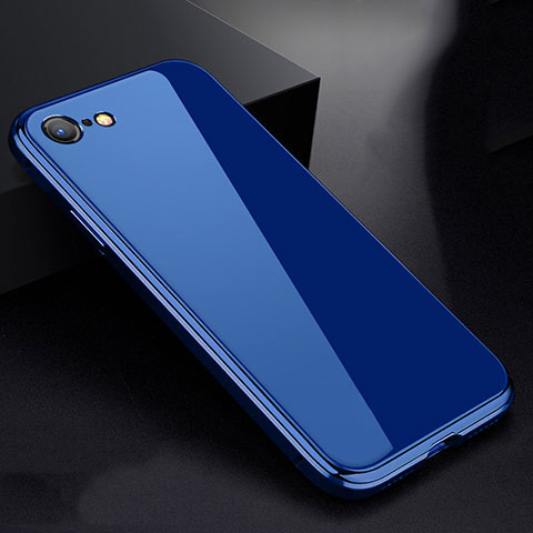 Coque Rebord Bumper Luxe Aluminum Metal Miroir 360 Degres Housse Etui pour Apple iPhone 7 Bleu