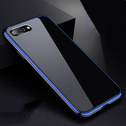 Coque Rebord Bumper Luxe Aluminum Metal Miroir 360 Degres Housse Etui pour Apple iPhone 8 Plus Bleu