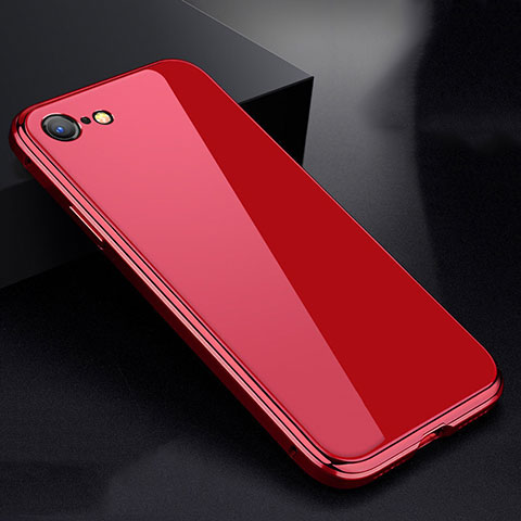 Coque Rebord Bumper Luxe Aluminum Metal Miroir 360 Degres Housse Etui pour Apple iPhone 8 Rouge