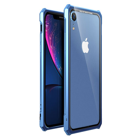 Coque Rebord Bumper Luxe Aluminum Metal Miroir 360 Degres Housse Etui pour Apple iPhone XR Bleu