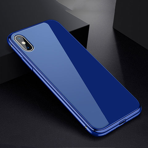 Coque Rebord Bumper Luxe Aluminum Metal Miroir 360 Degres Housse Etui pour Apple iPhone Xs Bleu