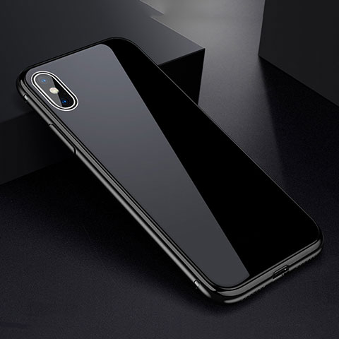 Coque Rebord Bumper Luxe Aluminum Metal Miroir 360 Degres Housse Etui pour Apple iPhone Xs Max Noir