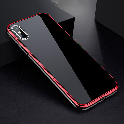 Coque Rebord Bumper Luxe Aluminum Metal Miroir 360 Degres Housse Etui pour Apple iPhone Xs Rouge et Noir