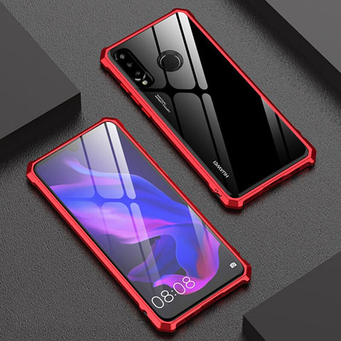 Coque Rebord Bumper Luxe Aluminum Metal Miroir 360 Degres Housse Etui pour Huawei Nova 4e Rouge