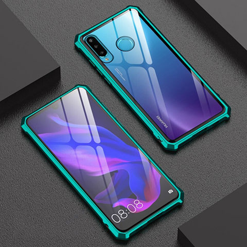 Coque Rebord Bumper Luxe Aluminum Metal Miroir 360 Degres Housse Etui pour Huawei Nova 4e Vert