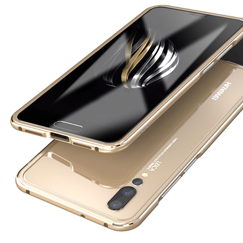 Coque Rebord Bumper Luxe Aluminum Metal Miroir 360 Degres Housse Etui pour Huawei P20 Pro Or